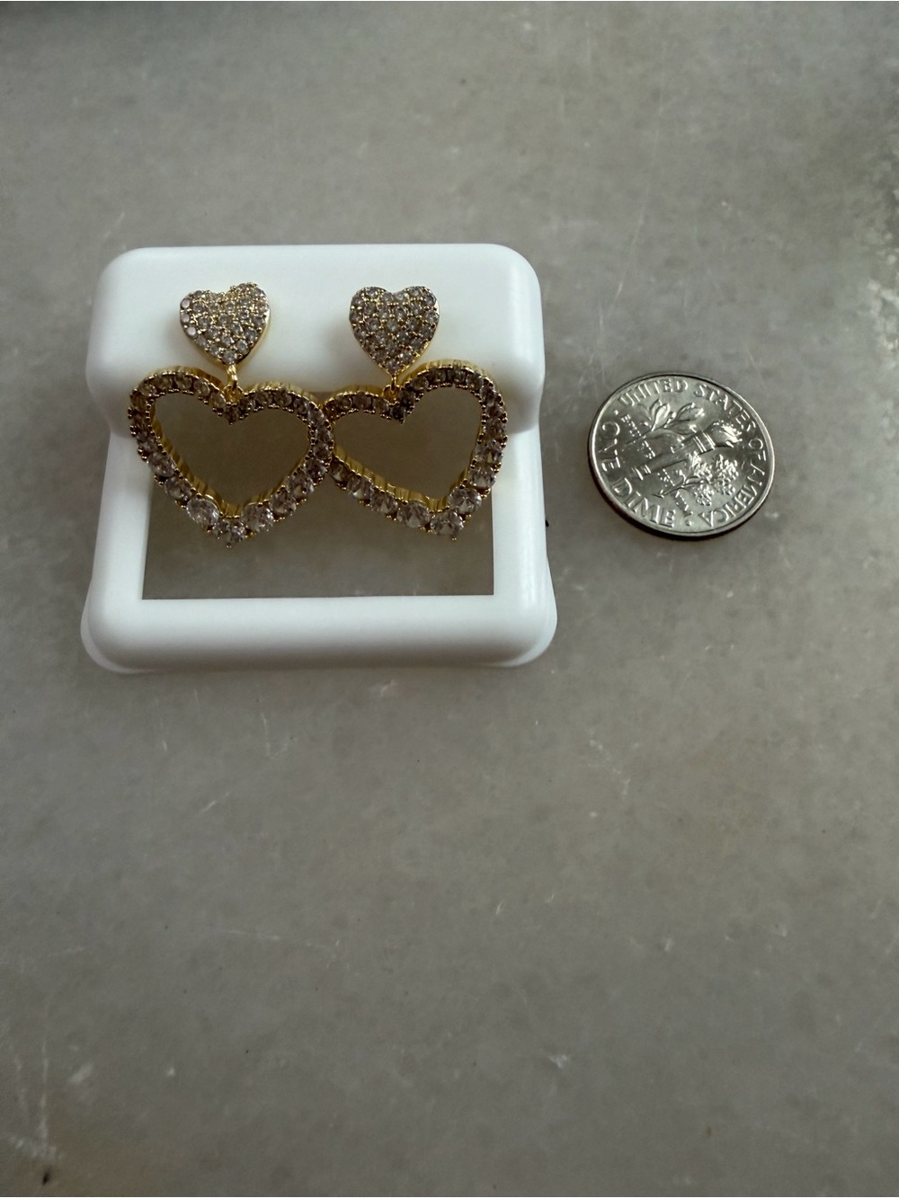 Gold Heart Drop Earrings with Clear Crystals - Women Jewelry - Picture 4 of 4